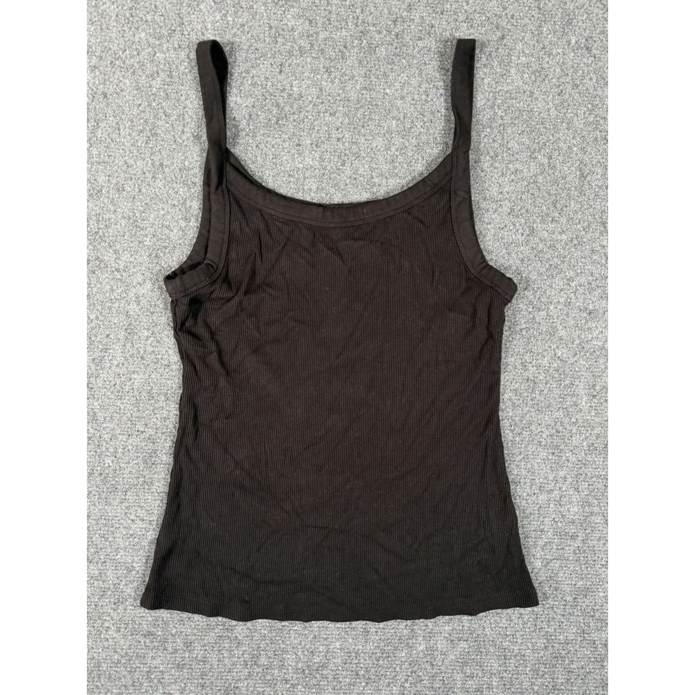 Vince Womens Medium Black Scoop Neck Rib Knit Stretch Tank Top